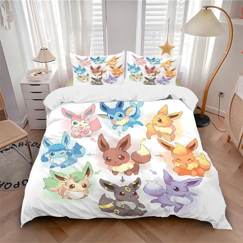 3pcs Adorable Pokémon Quilt Set Cartoon Themed Bed Quilt Set Lovely Character Bedroom Decor Bed Quilt