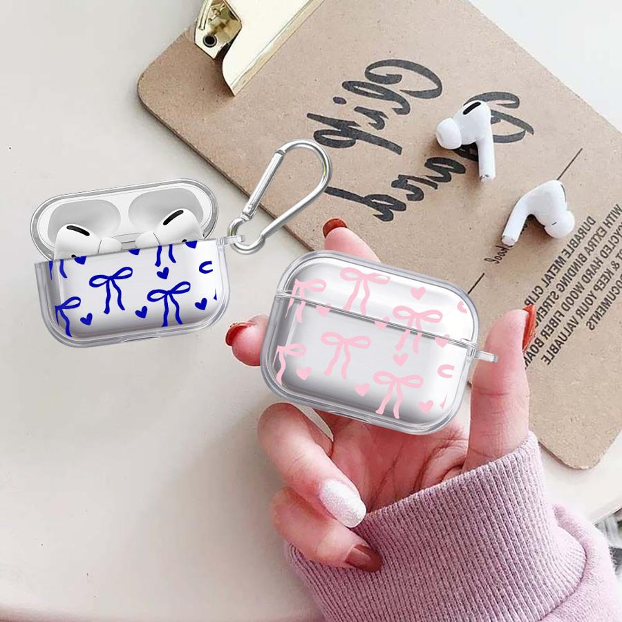 Cute Pink Heart Bow Case For Airpods Pro3 Pro2 4 2 3 Pro 1 Clear Earphone Cases Cover