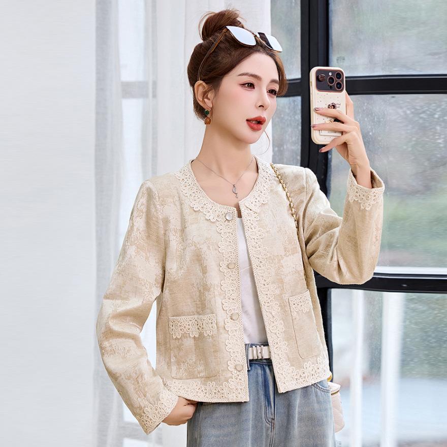 

Модное универсальное короткое пальто с кружевной отделкой, женский весенний новый топ XL