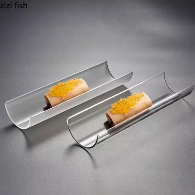Kreatywny Szklany Talerz Obiadowy w Kształcie Litery U Długi Talerz Deserowy Restauracyjny Talerz do Sushi Specjalistyczne Naczynia Kucheni Molekularnej