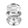 Three-Piece Stainless Steel Grater, Colander, and Vegetable Washing Bowl Set for Multi-functional Kitchen Use