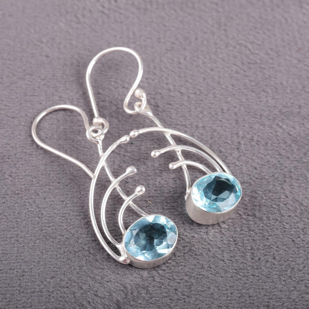 Sky Blue Topaz Gemstone Jewelry, Handmade 925 Solid Sterling Silver Earrings, Charming Silver Topaz Earrings For Grandma Gifts