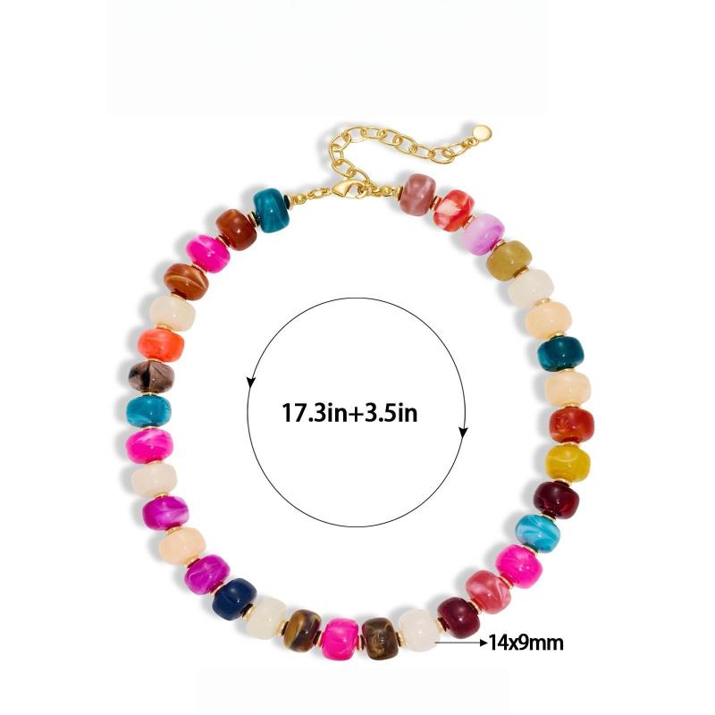 1Pcs Chunky Summer Beach Statement Jewelry Gifts Boho Colorful Acrylic Beaded Choker Necklace For Women