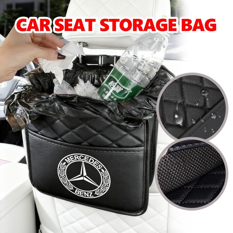CGRE6 For Benz Car Logo Seat Back Storage Box Hanging Organizer Phone Tissue Storage Holder CLS SLK Sport ML C200 C260 C300 W205 CITAN