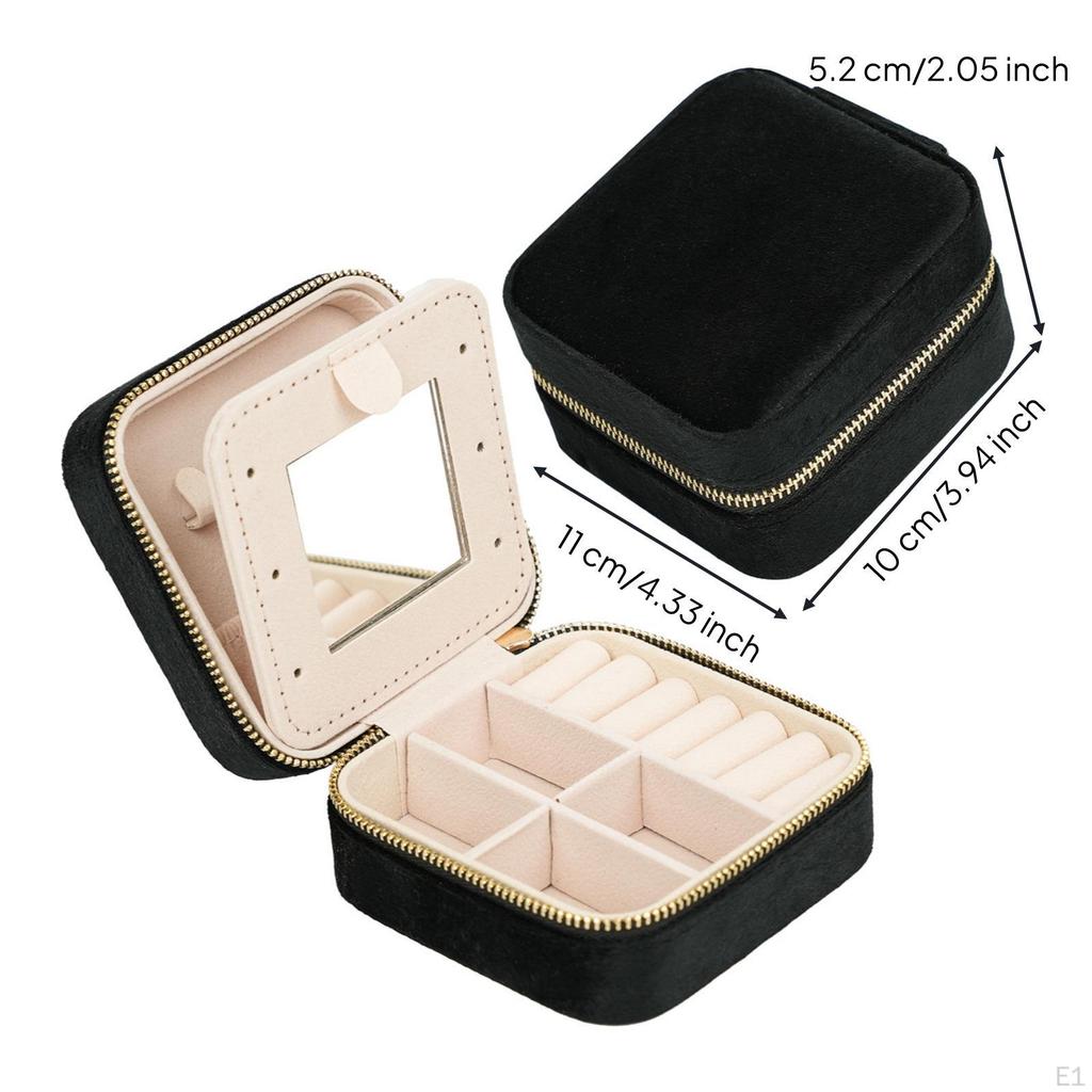 Zippered Jewelry Box with Compartments Small Mirror Soft Space