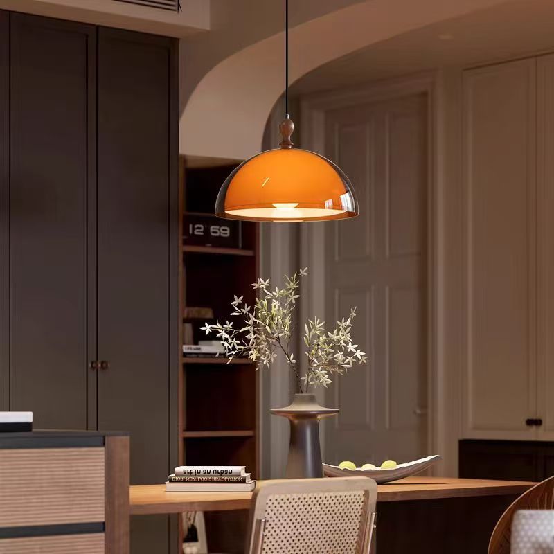 Vintage Brown Pendant Lamp Bauhaus Orange Pendant Light French Retro Dining Table Hanging Lamp Cafe LED Adjustable Chandelier