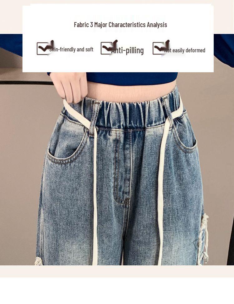 Dames Plus Size Losse Jeans met Hoge Taille en Wijde Pijpen, Slank Makende Student Fit