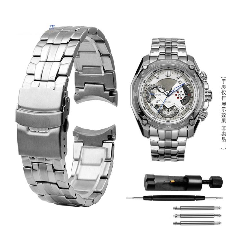 Classic 22mm Stainless Steel Watchband For Casio EF-550 EF-524 Silver Strap Deployment Buckle Bracelet Metal Belt Men's Watch Chain