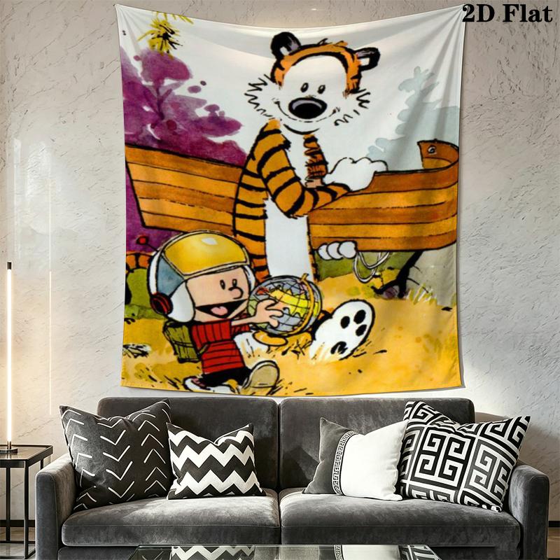 Calvin and Hobbes Wall Tapestry Aesthetic Wall Hanging Printed Fabric Blanket Decorative Tapestries for Bedroom Living Room Home Decor