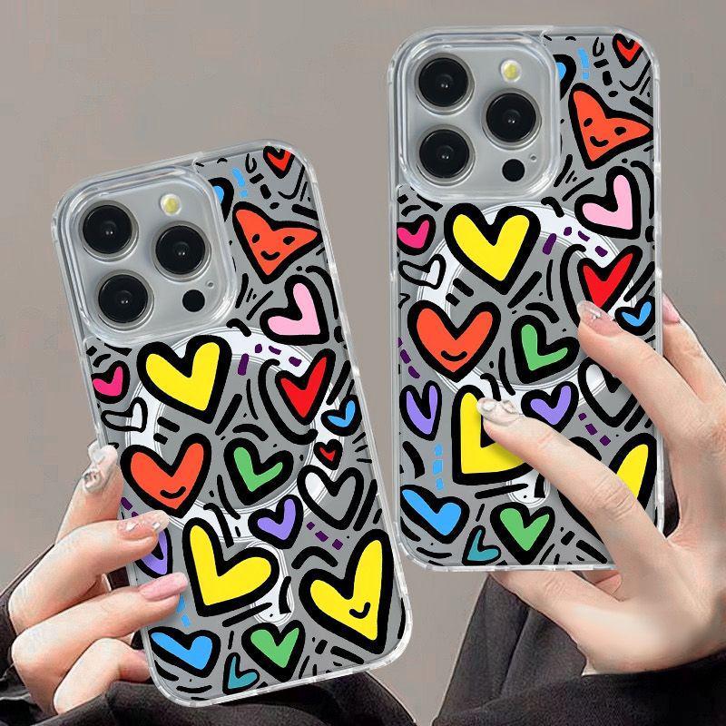 Colorful Heart iPhone Case: Compatible with iPhone 17, 16 Pro Max, 15, 14, and 13. Creative Magnetic Hard Shell.