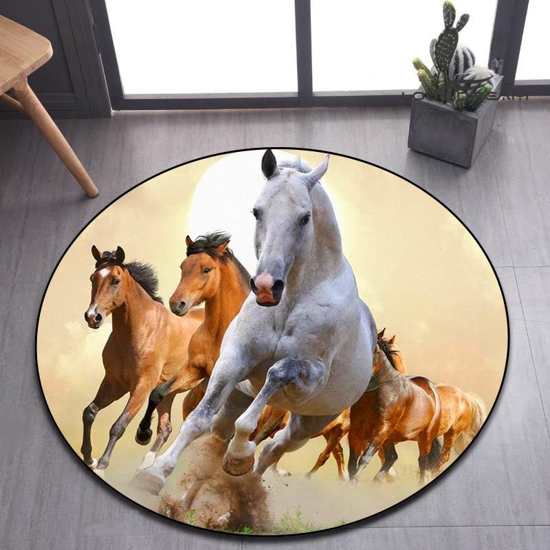Pentium's Stallion Series Round Carpet Bohemian Style Hippie Decorative Carpet Non-slip Carpet Bedroom Living Room Home Decor