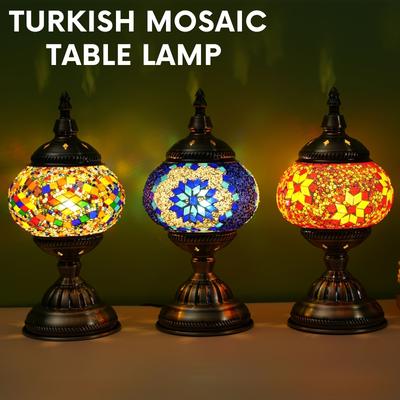 Handcrafted Turkish Mosaic Table Lamp - Halloween Pumpkin Night Light, 3-Color Dimmable Glass Bedside Lamp With Metal Base, Includes Bulb