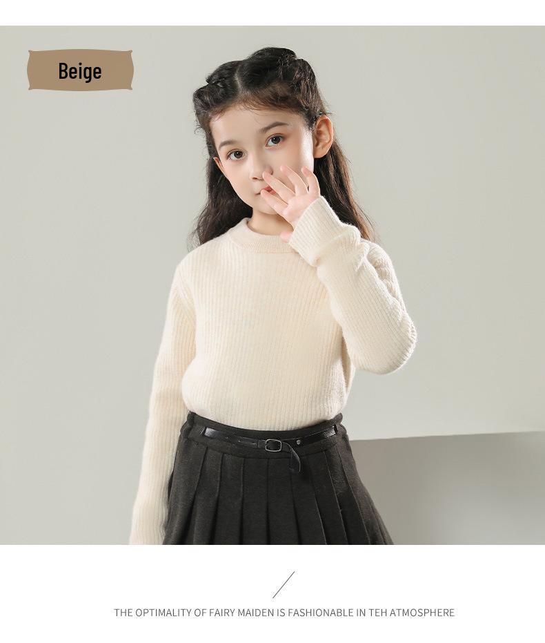 100% Wool Striped Round Neck Kids’ Thermal Sweater - Medium to Large, Unisex, Autumn/Winter