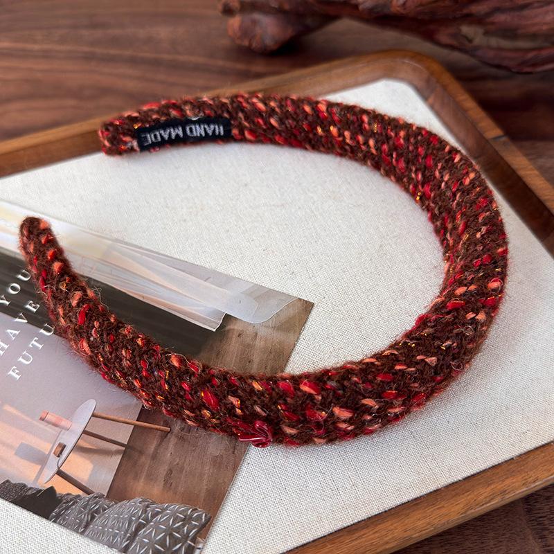 

Зимние Ретро Красные Смешанные Цвета Плетеные Вязаные Повязки на Голову Губка для Женщин Мода Темперамент Обруч для Волос Женские Новогодние Повязки для Волос