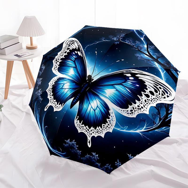 1pc Butterfly Night Scene Automatic Open/Close Umbrella - Compact Travel Umbrella, Durable Construction, Fashionconscious Yy251208122