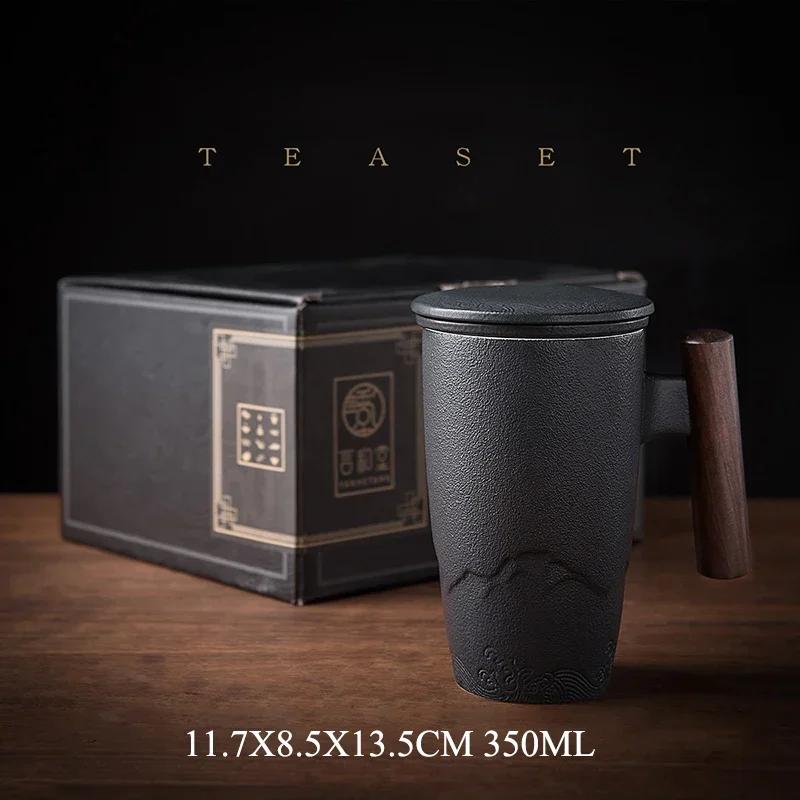 For Ceramic Mugs Retro Tea Cup Luxury Large Capacity With Cover Wooden Handle Office Thermal Mug Personalized Gifts Home Drinkwa