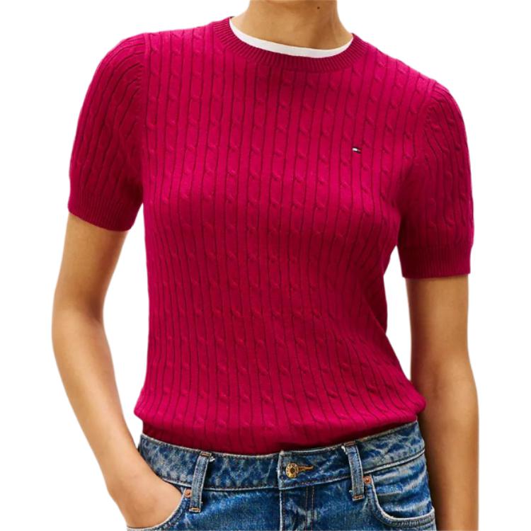 Tommy Hilfiger Round Neck Soft Comfortable Simple Short Sleeve Sweater Women Sweater XW07177-VWU
