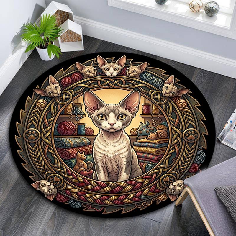 Celtic Cats Yarn Round Area Rug Under Office Chairs Bedroom Living Room Home Decor