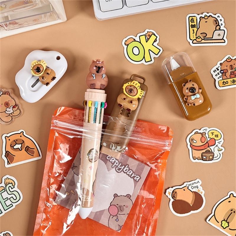 Adorable Capybaras Themed School Supplies Set Includes Practical Items Pen Eraser Sticker Memo Pad Study Essential