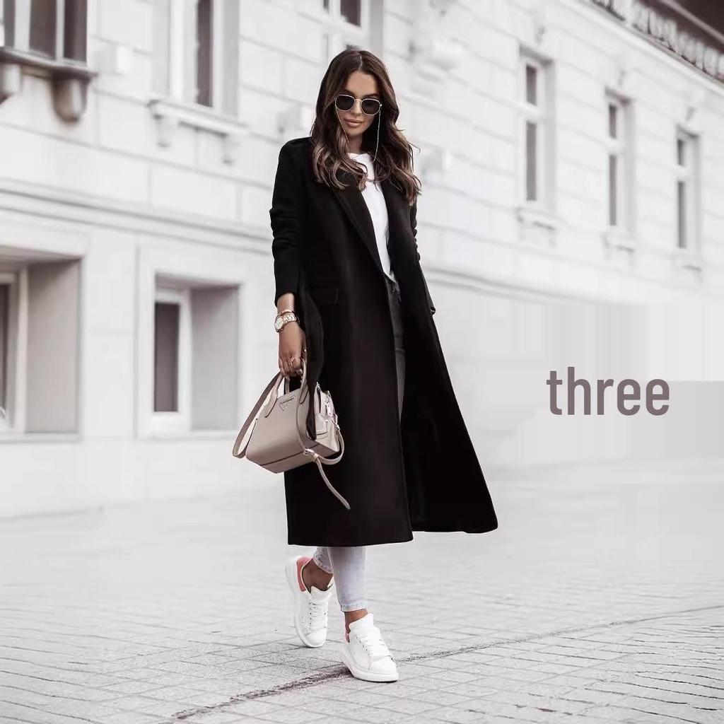 2026 V-neck Tie-Up Wool Coat: Autumn/Winter Long-Sleeved Women's Fashion