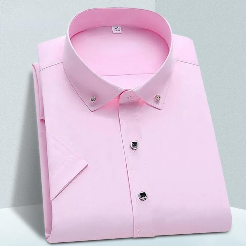 Men's Short Sleeve Shirt New Men French Cufflinks Shirt Casual Male Brand Solid Color White Pink Blue Slim Fit Cuff Dress Shirts