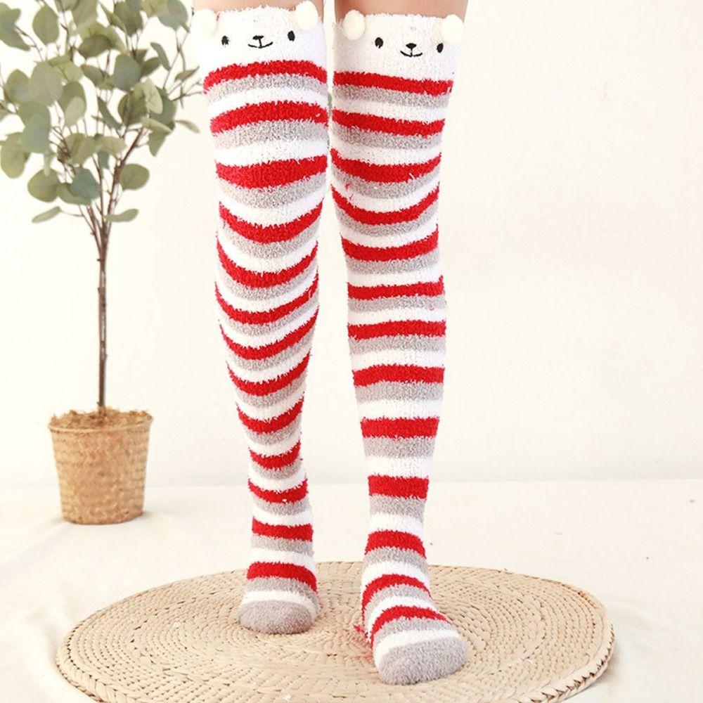 Animal Design Coral Feece Sock 3D Fluffy Floor Stocking Cute Modeling Knee Socks  Women