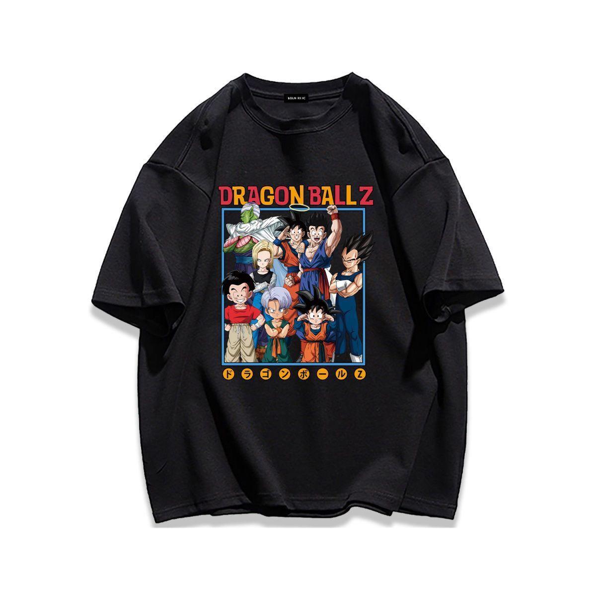 

Тяжелый хлопок Уличная мультяшная футболка с коротким рукавом Dragon Ball Парная одежда Летний мужской и женский повседневный свободный топ 4XL