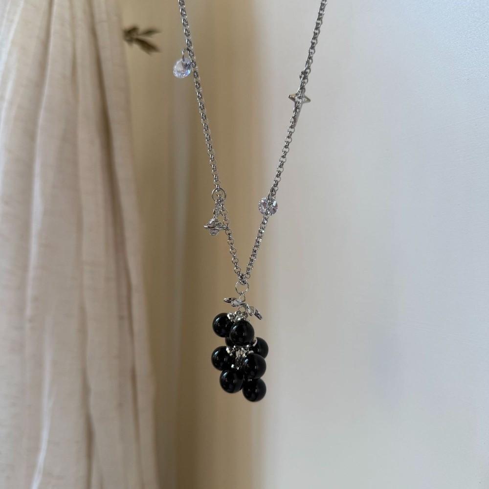 Beaded Starburst Choker Translucent Fruit Cluster Charm Grape Cluster Necklace Streetwear чёрный
