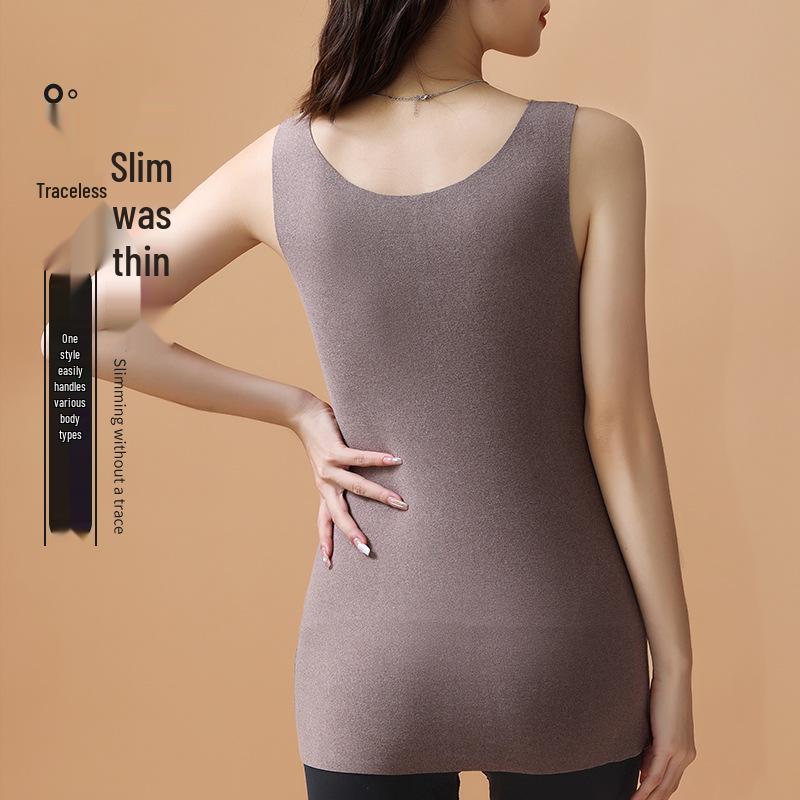 Autumn/Winter Seamless Velvet Vest with Built-in Bra Pads, Slimming Base Layer, Double-Brushed for Warmth.