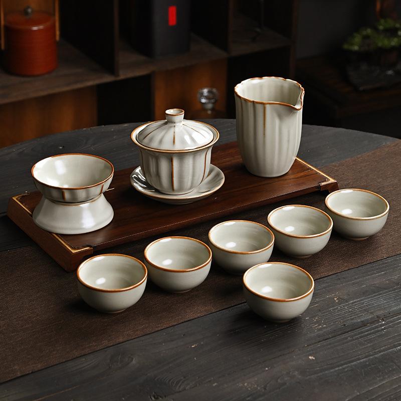 Five famous kiln tea set gift box ceramic kung fu souvenir business gift tea set high-end light luxury