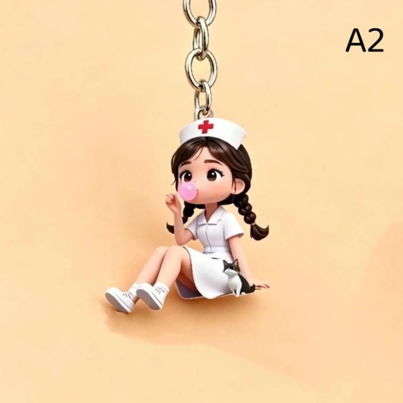 1 Stück Süßer Figuren Schlüsselanhänger 2D Flach Acryl Cartoon Arzt Krankenschwester Schlüsselanhänger Rucksack Hängeanhänger Für Medizinisches Personal Paar