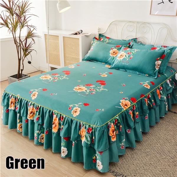 11 kleuren Single/twin/full/queen/kingsize Bed Rok Kussenslopen Set Elegante Sprei Bloemenpatroon Geborsteld Microfiber Verstoorde Lakens