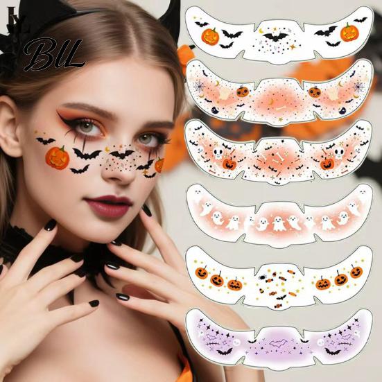 Halloweenské párty potřeby Tetovací nálepky, Dočasné nálepky na obličej pro make-up, Umělecké Dětské Voděodolné Dýně Netopýr Skvrny od krve Dospělí Snadná aplikace