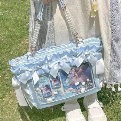 New Y2K Ribbon Bow Ita Crossbody Bag Sweet Girls Transparent Large Capacity Shoulder Bag DIY Display Handbag Lady Satin Tote Bag