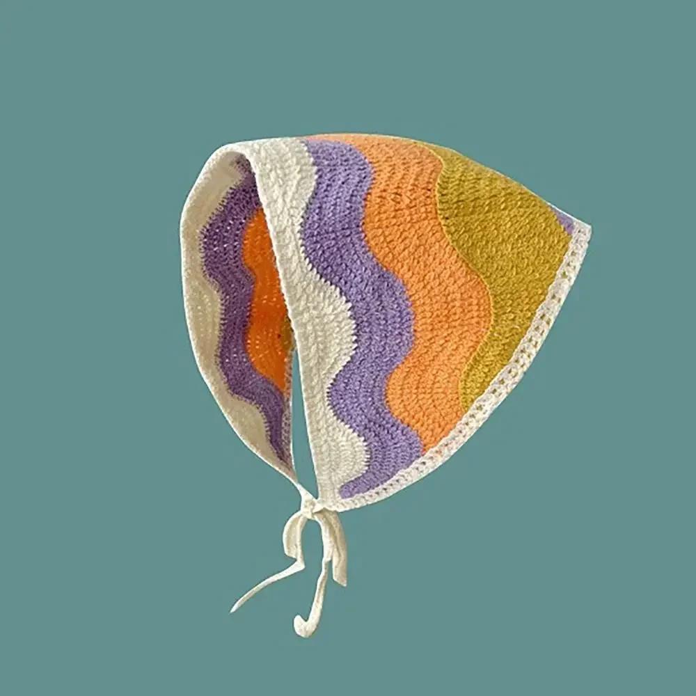Gestricktes Dreieck-Stirnband im französischen Pastoralstil, kleines Blumen-Stirnband, Handtuch, handgefertigt, gehäkeltes Kopftuch, Mütze, Frühling/Sommer
