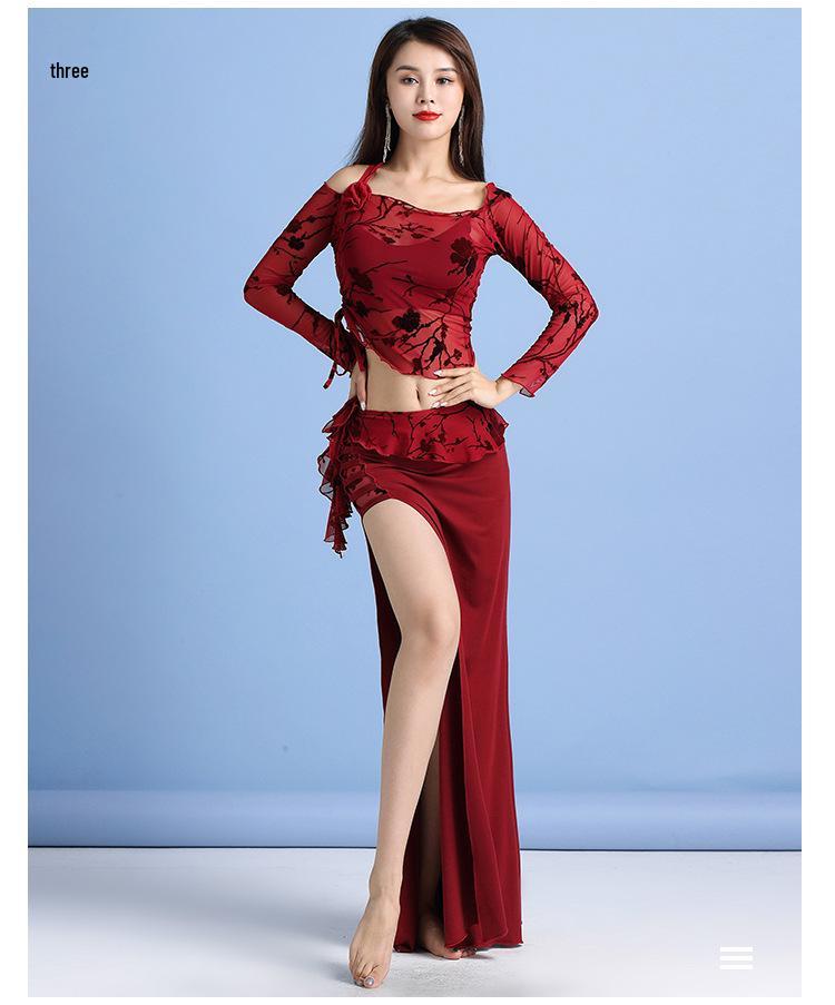 Huayu Bauchtanzkostüm - Sexy Print Modal Langkleid Set für Frauen Anfänger