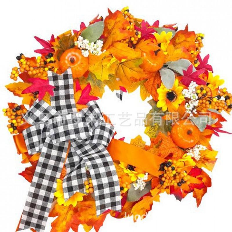 Harvest Wreath With Pumpkins Berries Vine Circle Halloween Thanksgiving Door Decor