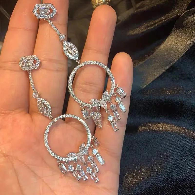 Fashion Tassels Crystal Drop Earring for Women 100%  Sterling Silver Needle Earrings Party Wedding Ear Piercing  Gifts