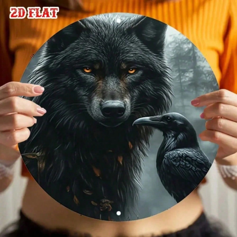 

Metal Wolf Crow Forest Wall Art, Fantasy Nature Metal Sign for Home Decor, Indoor Outdoor Gothic Halloween Room Decoration 20x20 різнокольоровий