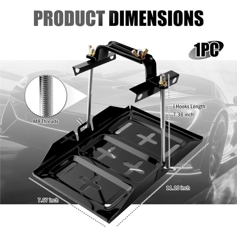 Adjustable Bracket Clamp High Strength Car Battery Holder Bracket Kit, J Hooks Car Battery Hold Down Kit