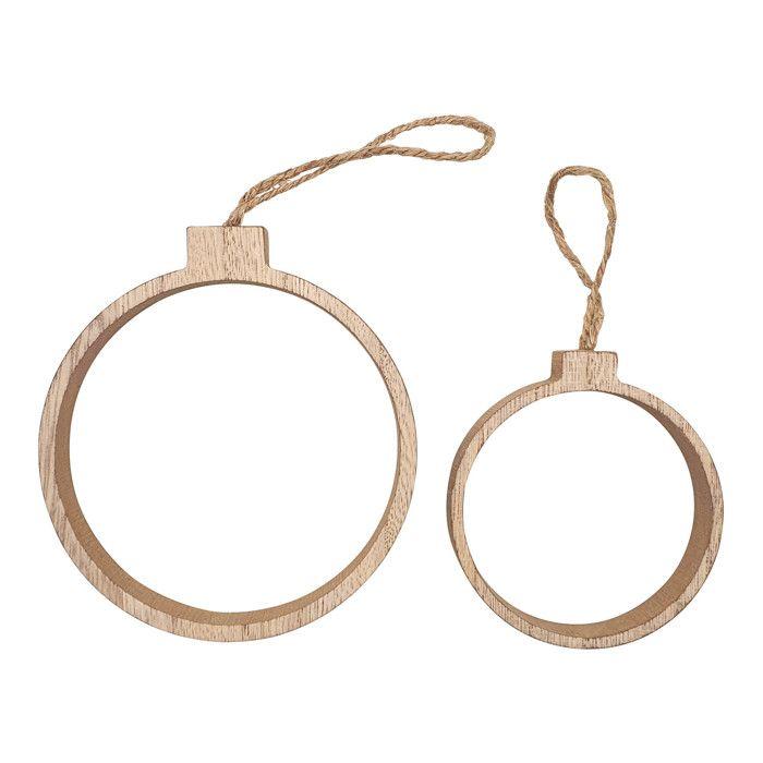 Boules de Noël évidées en bois 8 et 11,5 cm 2 pièces