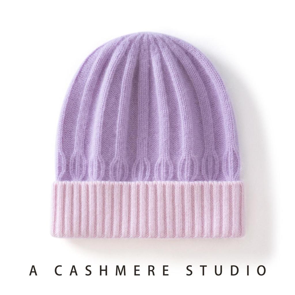 2025 Autumn/Winter Children's Cashmere Color Block Knit Beanie - Fashionable and Versatile Headwear