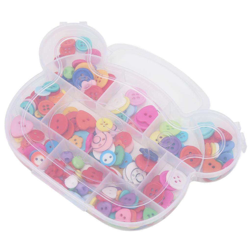 200 ks Pryskyřičné knoflíky Smíšená barva Kulatý Tvar srdce Šicí knoflíky s Úložným boxem pro DIY Řemesla