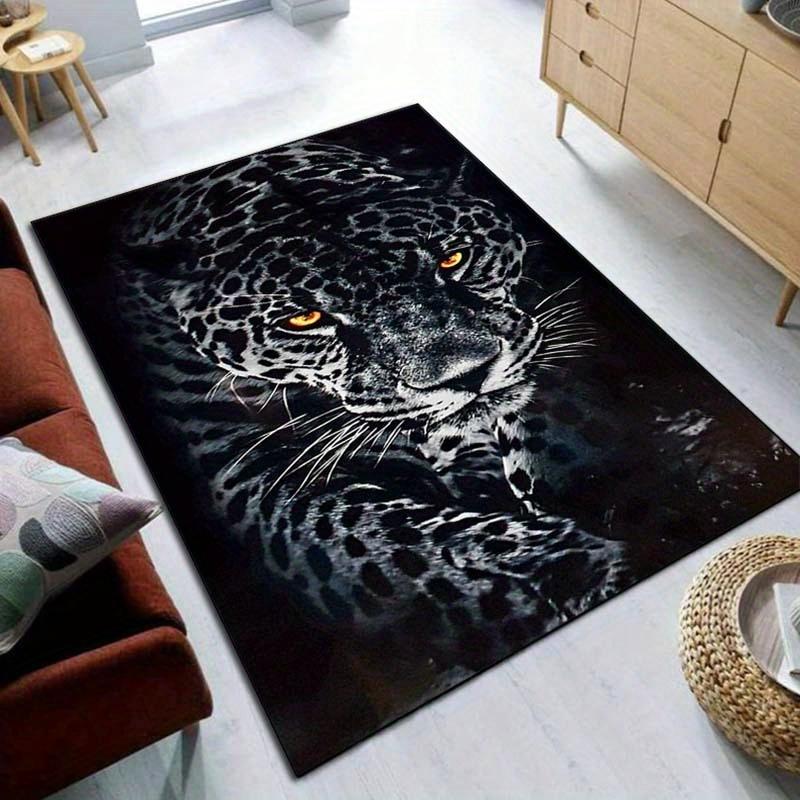 Realistic Black Leopard Portrait Printed Flannel Rug Plush Soft Carpet For Living Room Bedroom Wildlife Animal Decor Artistic