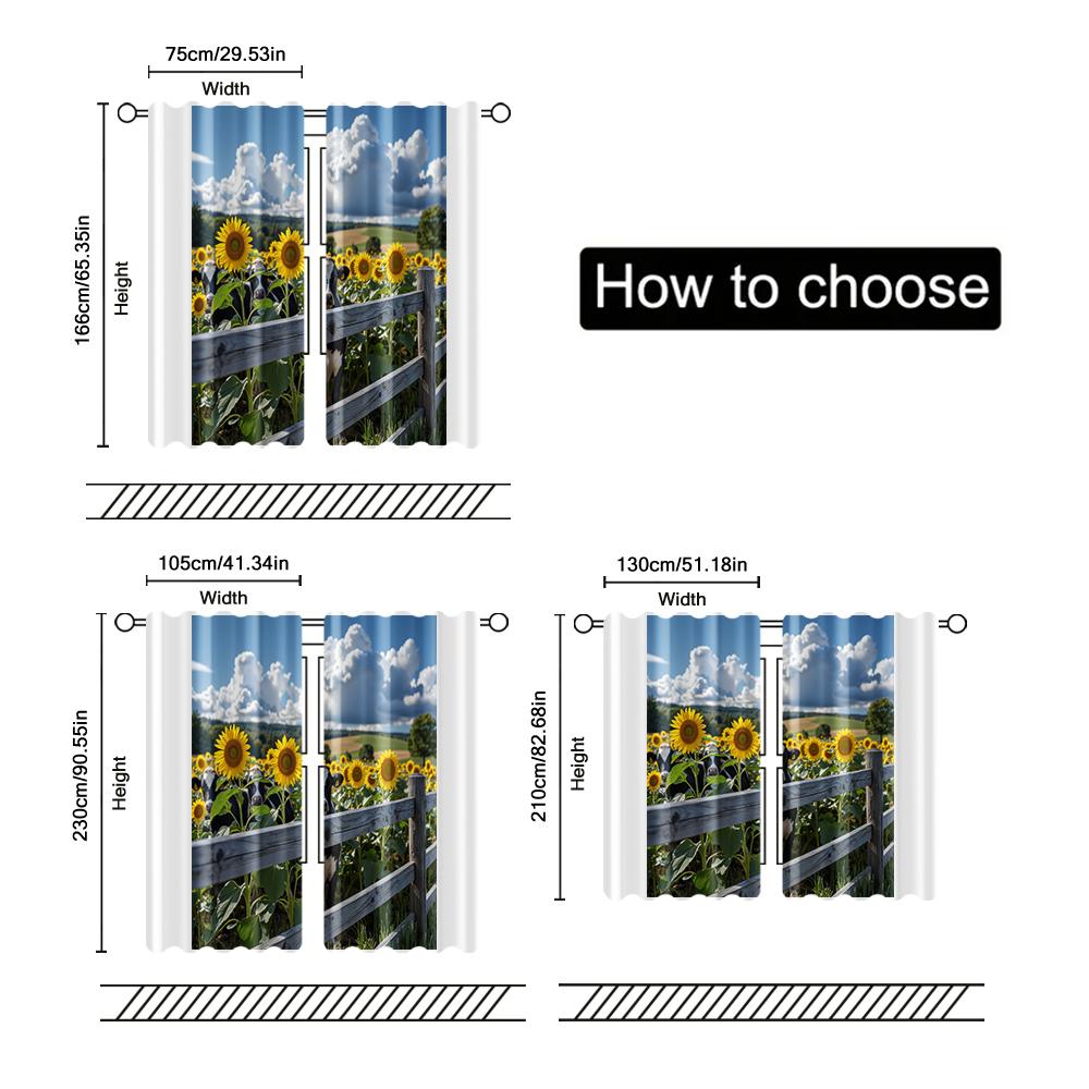 Filtering Curtains Excluding Rods Non Movable Without Batteries Sunflower Cow Use Bedrooms Living Rooms Set Of 2 Made Polyester Area Decor