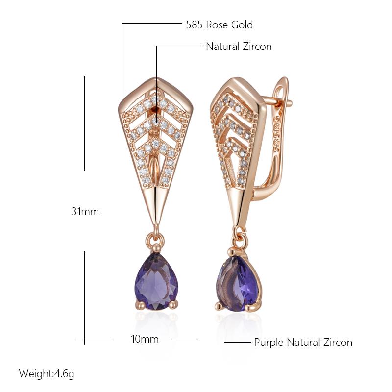 Shiny Purple Natural Zircon Drop Earrings For Women Trend  Rose Gold Color Bride Wedding Fine Jewelry Crystal Gift
