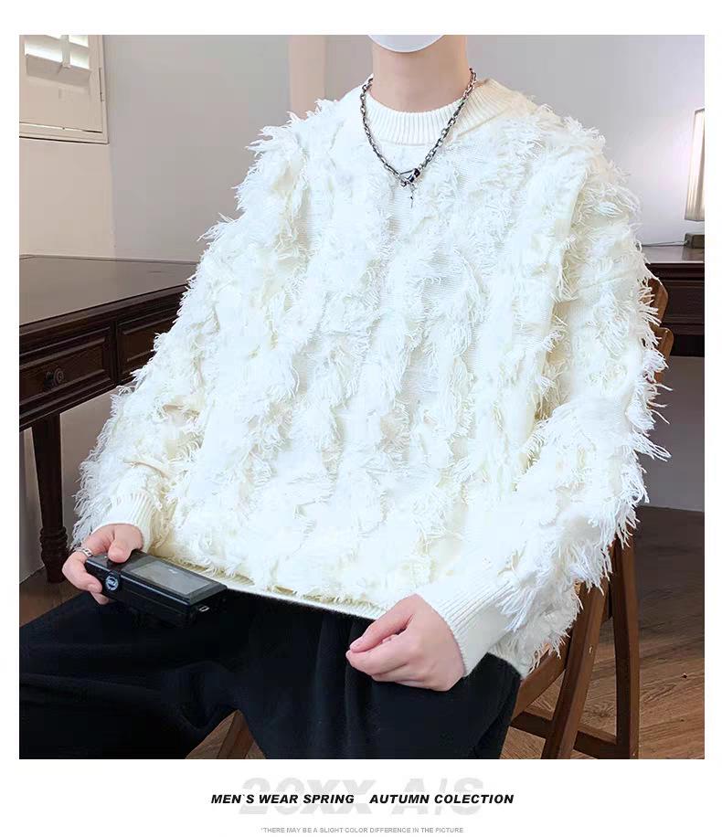 

2024 Американский свитер с кисточками в гонконгском стиле осень/зима: Унисекс Повседневный Трикотаж с Длинным Рукавом для Молодежи Extra Large белый