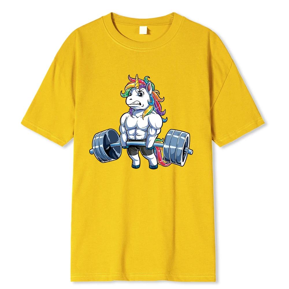 Funny Gym Unicorn Fitness Fitness Round Neck Cotton T-Shirt Men Casual Short Sleeve T Shirt Top Fashion High Quality Clothing