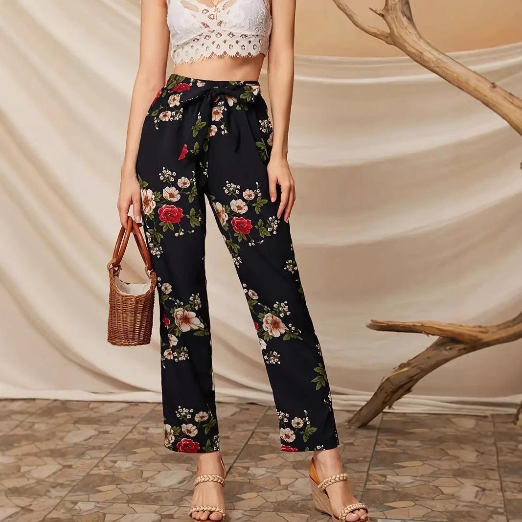 

Женские повседневные брюки прямого покроя с высокой талией и принтом длиной девять четвертей XXXL чёрный