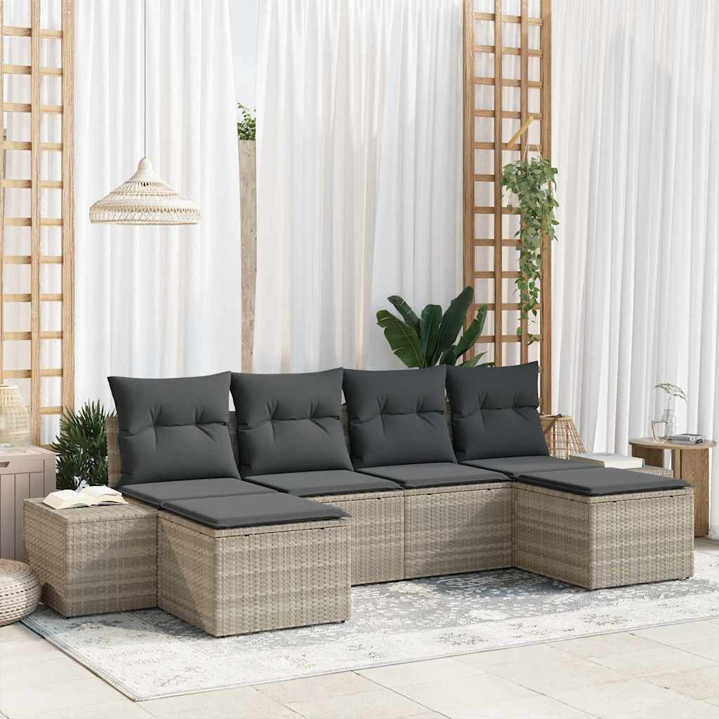 Garden Sofa Set with Cushions 6 Pcs Light Grey Poly Rattan